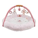 Nattou 244251 Runde Krabbeldecke mit Spielbogen, Kaninchen und Pinguin, 87 x 87 x 52 cm, Pauline und Sasha, Rosa/Weiß/Braun