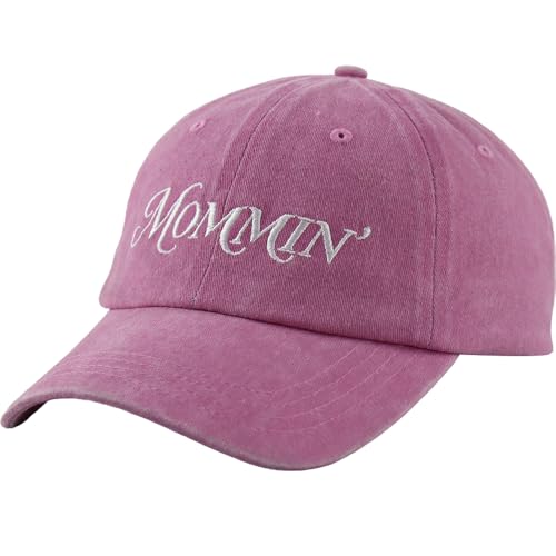 Image of Funny Mommin Hat, Distressed Cotton Adjustable Embroidered Mama Baseball Cap