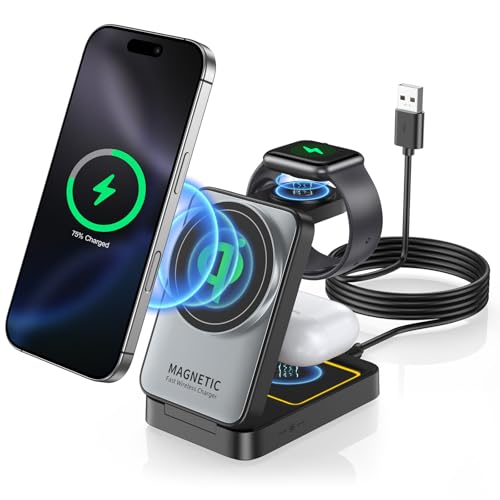 3 in 1 Ladestation Apple Watch und iPhone, Induktive Ladestation Ladegerät für iPhone 16 15 14 13 12 11 Pro Max SE X XS ...