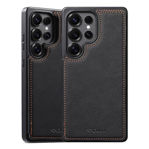 Image of Cubix Wallet Series Back Cover Case for Samsung Galaxy S25 Ultra | PU Leather Card Holder Flip Cover | 2 Card Slots | Slim TPU Shockproof Design | Camera Protection (Black)