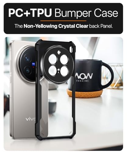 Image of WOW IMAGINE Shock Proof Clear Protective Back Case for VIVO X200 Pro 5G - AirEDGE Technology | 360 Degree Camera Protection | Transparent Hybrid Back Case Mobile Cover - Black