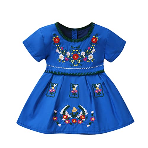 Aalizzwell Toddler Baby Girl Embroidered Dress Ethnic Wear Short Sleeve Sundress