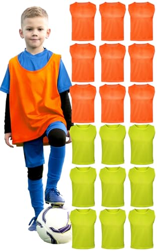 ATHLOVA Kids Scrimmage Vests - Youth Practice Jerseys, 9 Neon Yellow & 9 Orange
