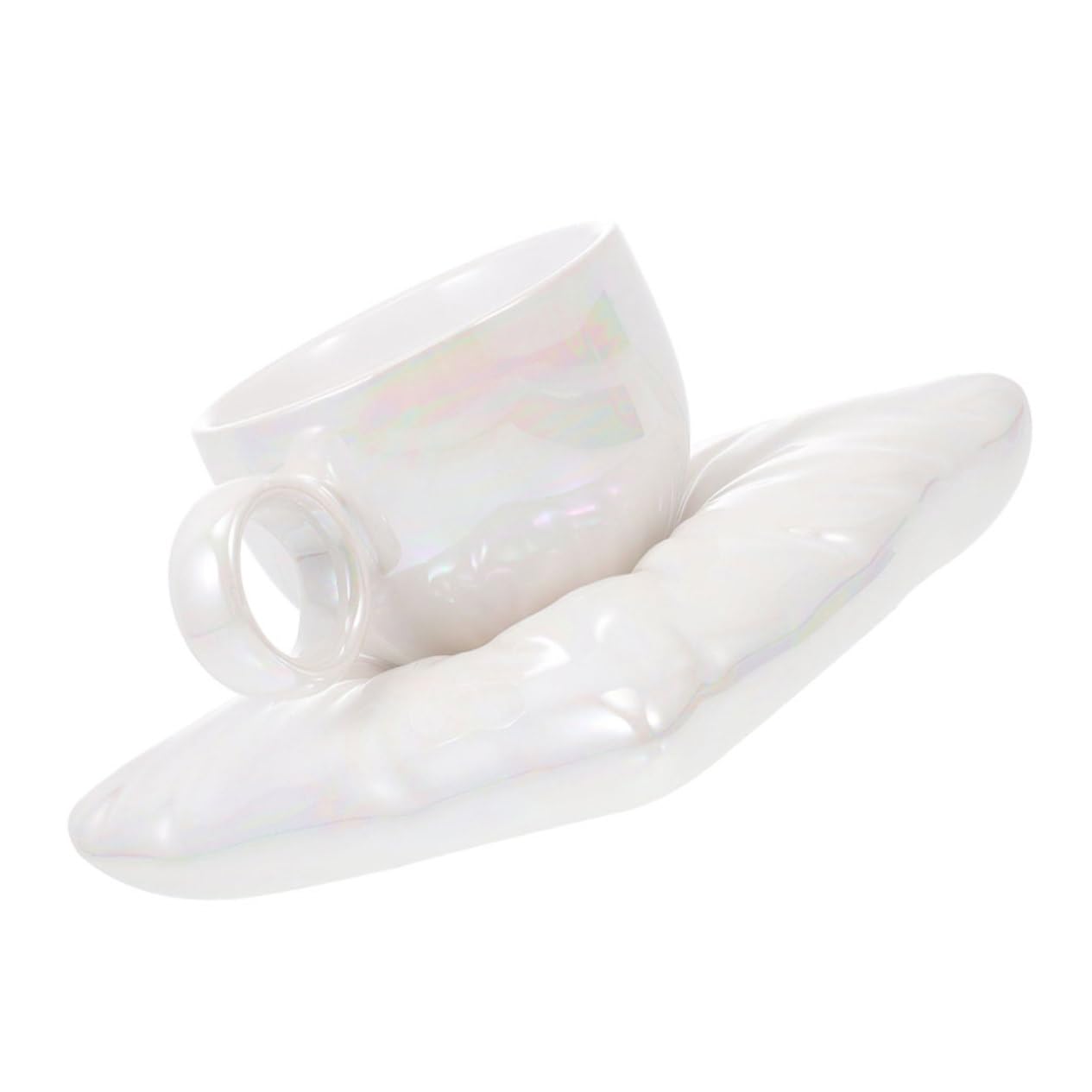 IMIKEYA Taza de Café Doméstica 200ml de Cerámica con Bandeja | Color Blanco, Forma de Almohada, Uso Diario y Mesa de Café, Incluye Posavasos