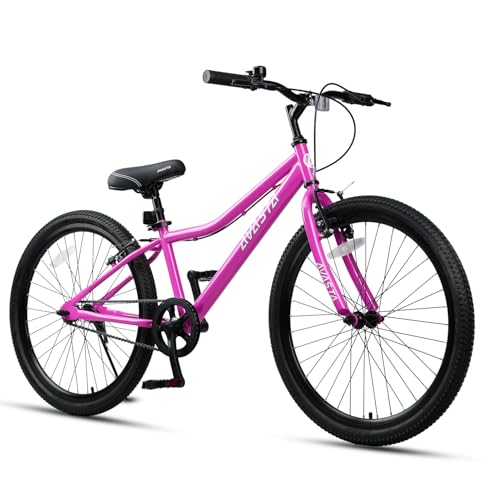 AVASTA Bilbo 24 Inch Kids Bike for Boys Girls 9 10 11 12 13 14 Years Old, Retro Style High Carbon Steel Bicycle with Adjustable Handlebars and Seat, Dual V-Brakes,Semi-Chain Guard, Kickstand, Plum Red