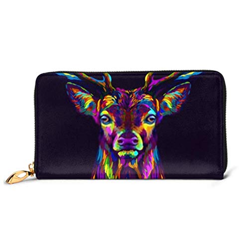 Preisvergleich Produktbild JHGFG Mode Handtasche Reißverschluss Brieftasche Hirsch Zusammenfassung Neon Mehrfarbige Porträt Hirsche Telefon Kupplung Geldbörse Abendkupplung Blockieren Leder Brieftasche Multi Card O.