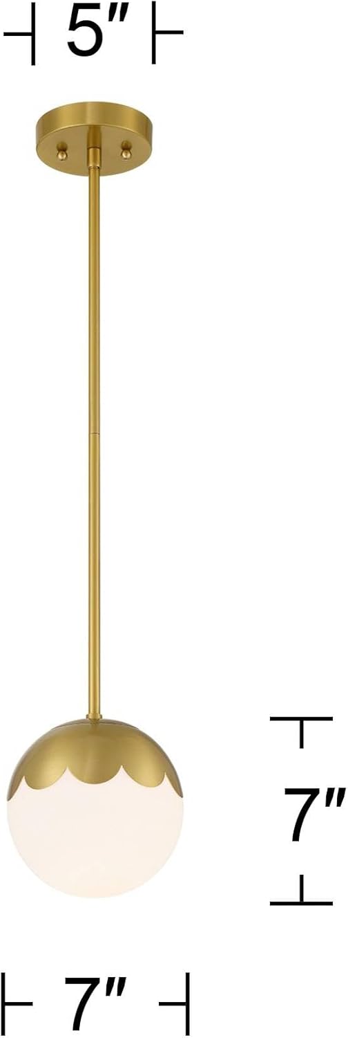 360 Lighting Camila 7" Mid Century Modern Pendant Ceiling Light Fixture Dining Room Over Table Kitchen Island Foyer Globe Hanging Antique Brass Finish Glass Hallway Entryway Living Room Mini