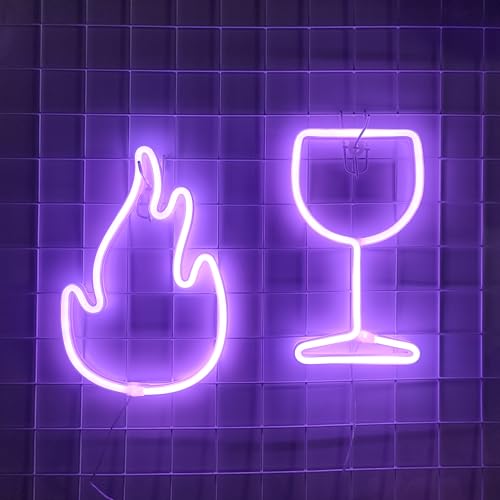 Image of JYWJ Flame Neon Sign,USB or 3-AA Battery Powered Neon Light,LED Table Decoration,Bedroom Wall Decoration,Birthday Gift,Wedding Supplies Business Gift(Purple)