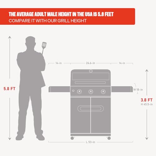 Image of Monument Grills Mesa Series, 3+1 Outdoor Barbecue Stainless Steel Propane Gas Grill, 3 Burners & 1 Side Burner 48,000 BTU Patio Garden Grill with Knob Controls, Mesa325, Black