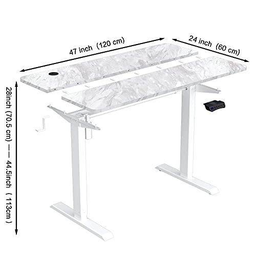 Win Up Time Electric Standing Desk- Adjustable Height Desk, Sit Stand Desk Frame & 48 X 24 Inches Table Top, Adjustable Desks For Home Office, Marbling Style #TOP5