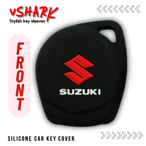 Image of vSHARK Silicone Car Key Cover Compatible with Maruti Suzuki S-Presso /Swift DZire /SX4 /DZire /Ignis /Alto /Vitara Brezza /Celerio /Ertiga /Ciaz /SCross /Baleno /Ritz 2 Button Key Cover Black(Pack of 1)