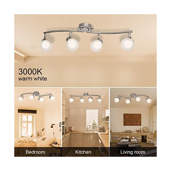 Comlzer LED Deckenleuchte 4-flammig Deckenlampe, E14 Fassung mit 4 x 5W Led Lampen, Drehbar Deckenstrahler für… – Bild 6
