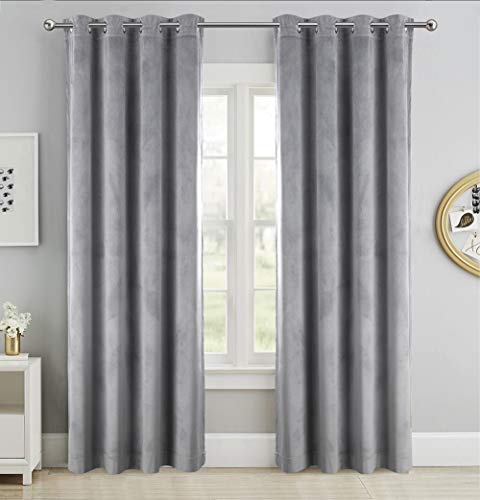 SINGINGLORY Gray Curtains 84 Inch Velvet Blackout Grommet Window Curtains 2 Panels Set for Bedroom and Living Room (W52 xL84, Grey)