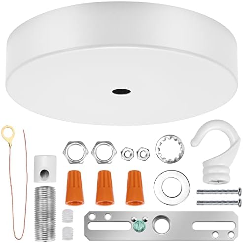 Canomo 5 Inches White Center Hole Chandelier Canopy Pendant Light Canopy Kit Ceiling Light Plate with All Hardware Includes Hook, Cord Grip for Chandelier Pendant Light
