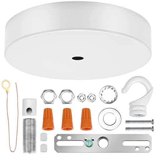 Canomo 5 Inches White Center Hole Chandelier Canopy Pendant Light Canopy Kit Ceiling Light Plate with All Hardware Includes Hook, Cord Grip for Chandelier Pendant Light