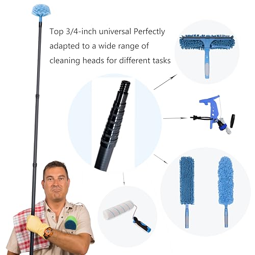 Image of Carbon Fiber Extension Pole, 1.9 to 9.8 ft Lightweight Telescoping Pole with Threaded Metal Tip for Paint Roller, Cobweb Duster, Window Cleaning & High Dusting