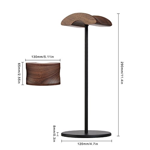 JOKItech Aluminum Black Walnut Wood Headphone Stand Rack - Nature Walnut Headset Hanger Accessory Compatible with Logitech Razer Shure Gaming DJ Earphones for Desktop Organization Display - Thumbnail 2