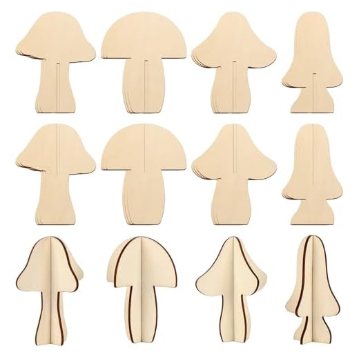 COCHIE DIY 3D Wood Crafts to Paint, Paintable Unfinished Wooden Slices for Craft, Mushrooms Cutouts Ornaments for Painting Decorations (24 PCS)