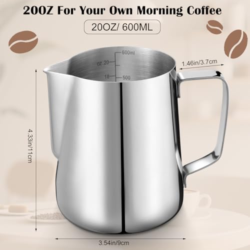 Honeydak 4 Pcs Milk Frothing Pitcher 304 Stainless Steel Steaming Pitchers for Coffee Bar Cappuccino Barista Tools Milk Jug Steamer Frother Cup (20 oz) - Thumbnail 3