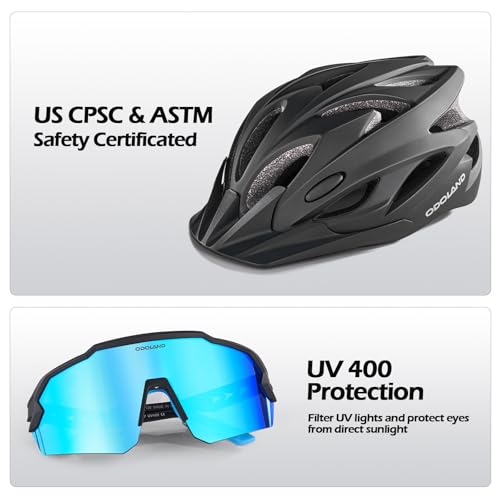 Image of Odoland Adult Bike Helmet with Cycling Sunglasses Set for Men & Women | Safety Certified Bicycle Helmet, UV Protection Glasses, Adjustable Dial for Mountain, Urban, Skating, Road, City Commuting