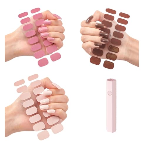 Quinnas Gel Nail Stickers with UV Light Kit - Clear Sarafine Nail Strips - Gel Wraps for Nails (D-3pcs)