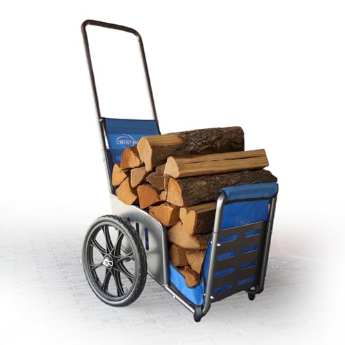 CRESTWALKER Firewood Cart with 16'' Big Wheels for Stairs, 220 lbs Heavy Duty Yard Cart with Ergonomic Long Handle for Hauling Logs, Bags, Buckets