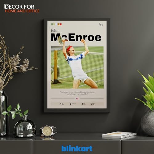 Image of BLINKART John McEnroe | Tennis Player | Synthetic Wood Photo Framed Wall Hanging Poster Room & Office Bedroom Living Boys And Girl Room Home Wall Hanging | 13x10 Inches