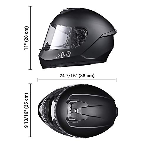 Ahr Full Face Motorcycle Helmet Lightweight Street Bike Helmet With Storage Bag Great Ventilation & Streamlined Design For Touring Racing, Run-F3 Dot Approved (Matte Black, Large) #TOP7