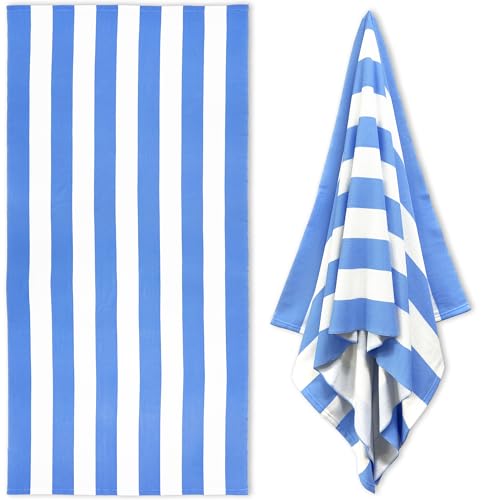 HENBAY Large Oversized Beach Towel - 35 x 70 Inch Microfiber Pool Towel, Blue Striped Quick Dry Cabana Swim Towel