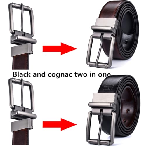 Men's Belt,Reversible Belt 1.25" For Gift Mens Casual Golf Dress pants shirts,One Reverse For 2 Sides Roller Rotated Buckle2