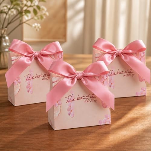 Image of SATYAM KRAFT 50 Pcs Decorative Paper Gift Box with Ribbon | Premium Gift Packaging Box for Hampers, Chocolates, Return Gifts, Wedding & Birthday