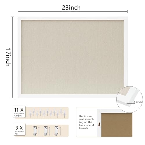 DAHAPYBOO Cork Board with Linen White,Bulletin Board 23\"x17\" Hanging Corkboards for Office Home School Message Board or Vision Board Decoration. - Thumbnail 2