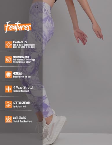 Image of TECHNOSPORT Womens Skinny Fit Activewear Tights for Running, Gym, Sports and Regular Use, Antimicrobial and Printed