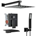 ShiureBath 12 Inch Shower Faucet Set with Tub Spout Bathroom Shower System with 12 Inch Rain Shower head and Handheld Shower Head Set, Matte Black