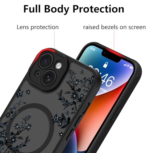 Image of KANGHAR Case for iPhone 14 Florals Pattern | [Compatible with Magsafe] Cute Flower Branch Protective Magnetic Case for Girls Women Men