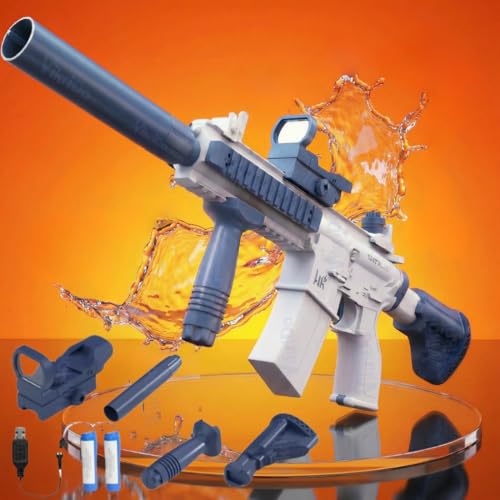 Image of VikriDA Electric Water Gun with Free Extra Rechargeable Battery, Powerful Long Range Shooting Water Guns M416 Super Water Blaster Summer Toys for Pool - Blue