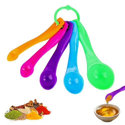 Cucharas medidoras de 5 unidades, cucharas dosificadoras coloridas, cucharas medidoras de gramos con 1 ml/2,5 ml/5 ml/7,5 ml/15 ml, cucharas medidoras de plástico para cocinar, hornear, medidores de