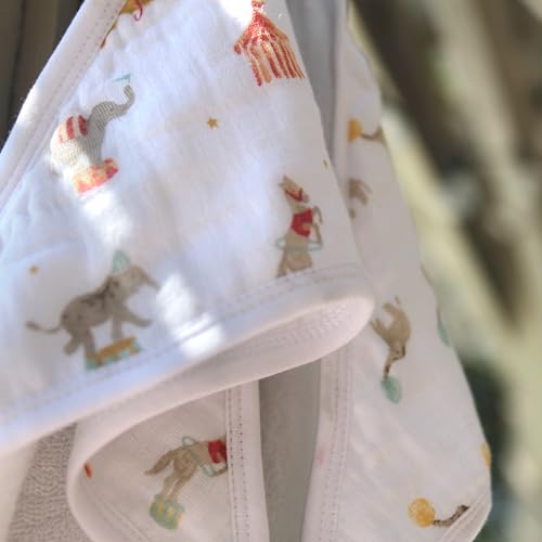 Image of aden + anais Essentials Hooded Baby Bath Towel, Super Soft 100% Cotton, 2 Pack, Elephant Circus
