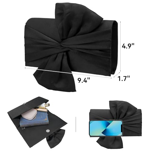 Image of Simcat Womens Clutch Bag,Pleated Satin Handbag Lady Pleated Bow Purse Evening Bag with Chain for Wedding Prom Formal Party