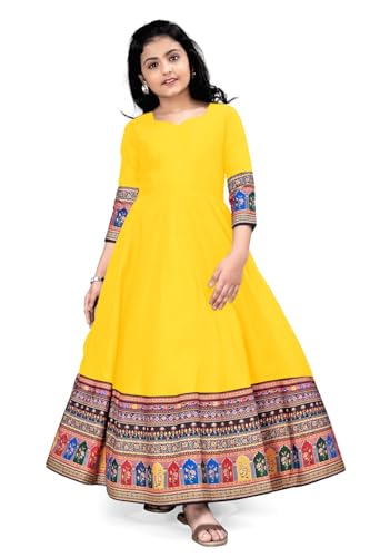 Image of Cotton Silk Long Anarkali Kurta for Girls