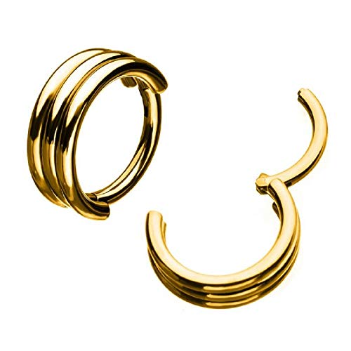 Pierced Owl 16G Gold Plated Stainless Steel Triple Stack Helix Cartilage Septum Hinged Segment Ring #TOP2
