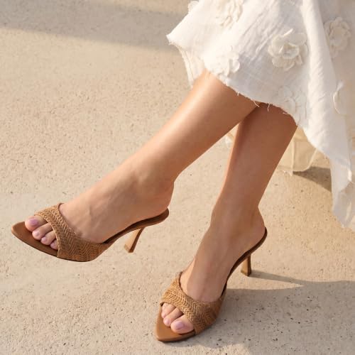 Image of Heel Mules for Women Pointed Open Toe High Heel Sandals | 3 Inch Peep Toe Slip On Backless Sexy Stiletto Heels for Party Wedding Daily Summer