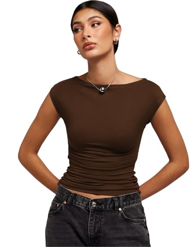 Image of SIGHTBOMB Ultra Soft Fabric Afford LUX Edition Double Layered Boat Neck Folded Cap Sleeves SOFTLINE Cuddle TOP for Women