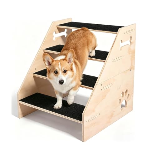 Dmnnlp Dog Step Wooden 4-Step Dog Stairs for High Beds & Couches Non-Slip Pet Stair Ladder for Small Dogs Puppies & Older Cats