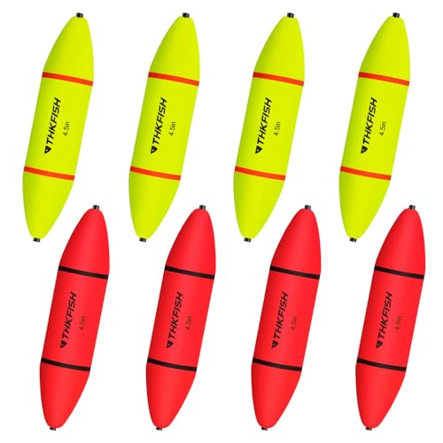 THKFISH Slip Bobbers Floats, Fishing Slip Bobbers EVA-Slider-Bobbers Slip Corks for Saltwater Freshwater Fishing Catfish Bobbers Assortment,8Pcs Yellow&Red (4.6″)