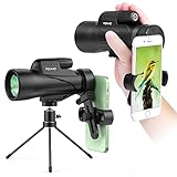 POHHD Monocular Telescopio Professional, 12x56 Monoculares de Largo Alcance Bak4, Impermeable Nitrógeno con Trípode y Soporte de Móvil para Cielo Estrellado, Pradera, Animales Salvajes