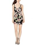 Lavar a mano en frío GUESS Womens Corrine Floral Knot-Front Sheath Dress Black S