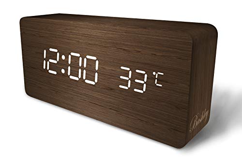 Bashley Reloj Despertador Digital,Cubo Ajustable Tiempo en Forma de Madera Control de Temperatura y Sonido Escritorio Despertador para niños, hogar, Oficina, Todos los días, Camiones Pesados