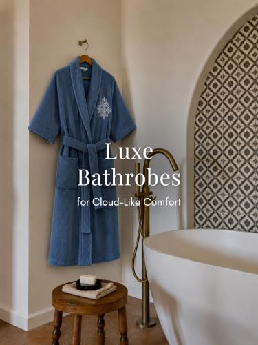 Image of RANGOLI Royal Bamboo Premium Bathrobe For Women | Ultra Soft Bamboo Yarn Lightweight Bathing Robes | 460 GSM Highly Absorbent & Quick Drying Luxurious Bath Gown | Knee Length Bath Robe-Blue