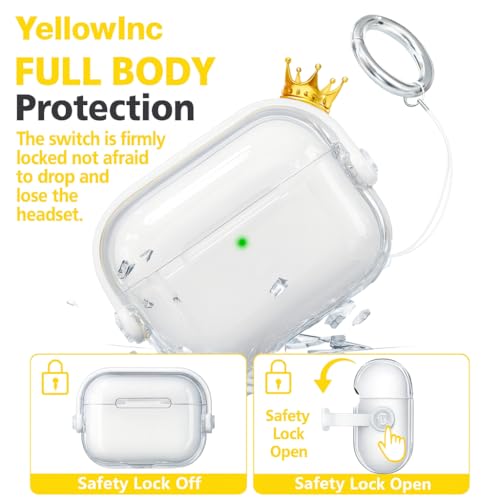 Image of Hybrid Clear Case Cover for Apple Airpods Pro 3 (2025), Anti-Yellowing, Safety Lock, Phone Stand (Transparent Black with Lock)